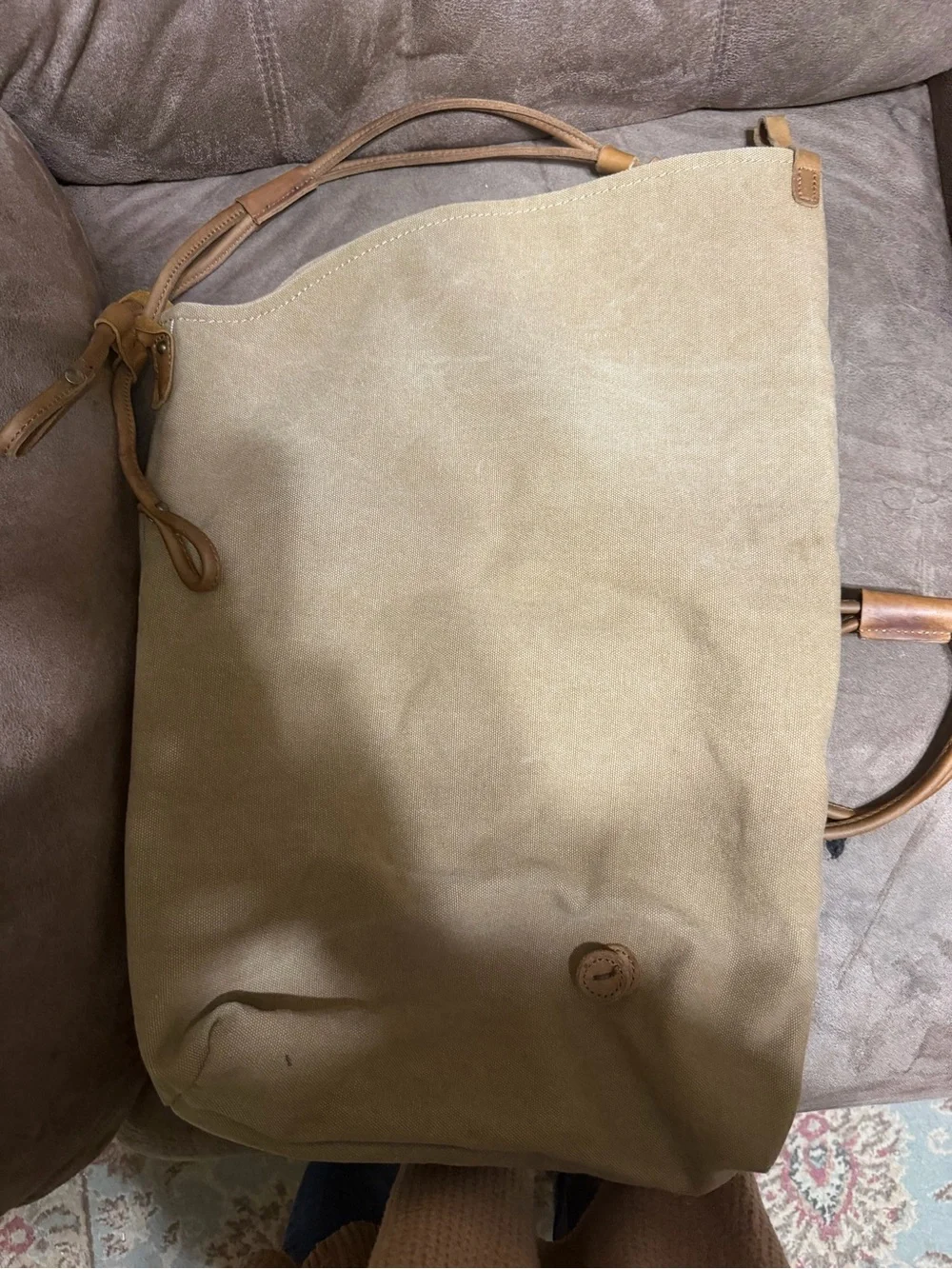 Leather and Canvas Unisex Crossbody Messenger in Light Tan